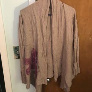INC tan cardigan with floral design